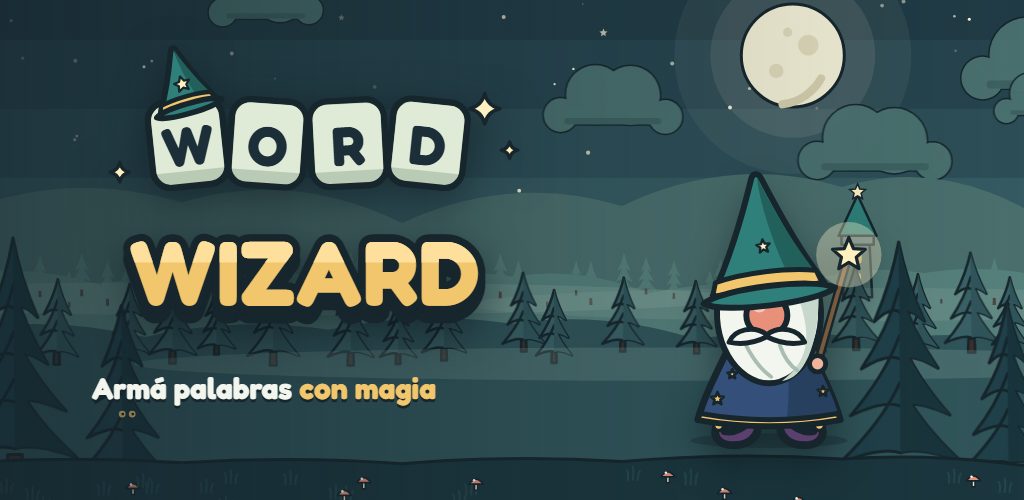 Word Wizard: Silabo, el maguito, en el bosque con el logo del juego
